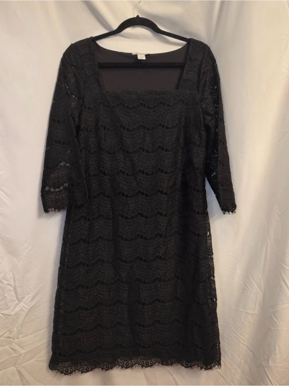 White House black market Women's Black Lace Square-Neck Long Sleeve Dress
